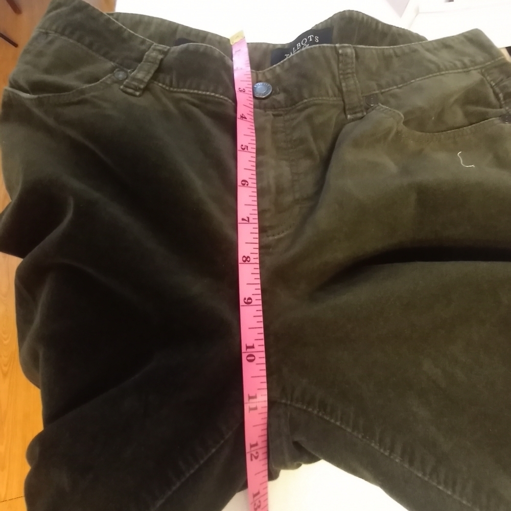 Talbots Velvet Deep Green Festive Midrise Bootcut Holiday Christmas Boho Jean 10 - Picture 10 of 11